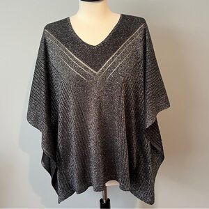 Chico’s Women’s Lightweight Black Silver Metallic Poncho Size Small/Medium